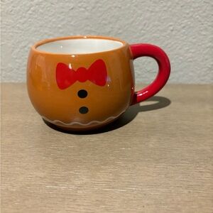 Festive Brown Gingerbread Man Bow Tie Mug with Red Handle